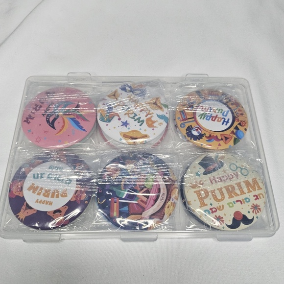 New Set of 12 Happy Purim Pinback Buttons Kit Party Favor Jewish Holiday - Picture 2 of 7